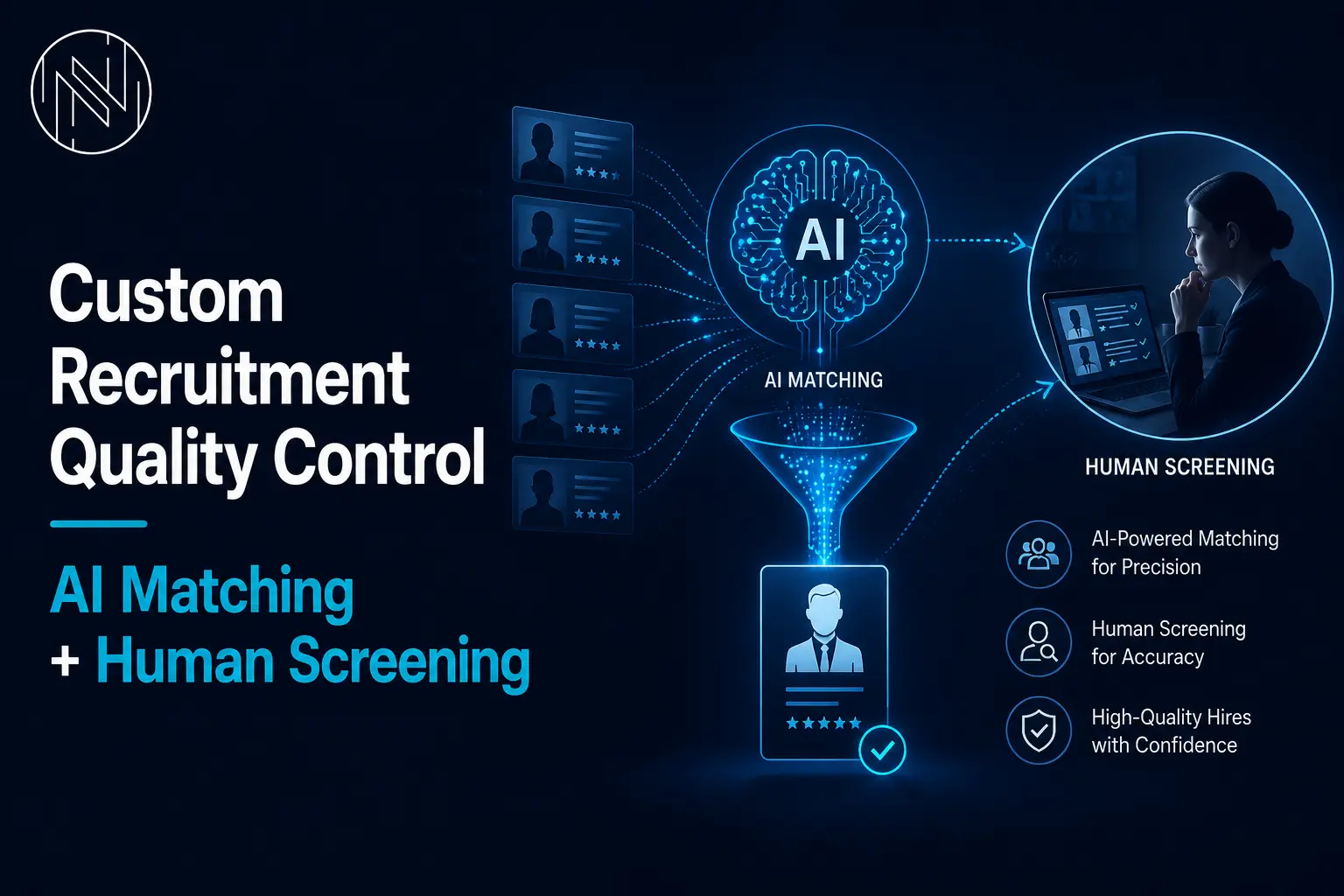 Custom Recruitment Quality Control AI Matching + Human Screening