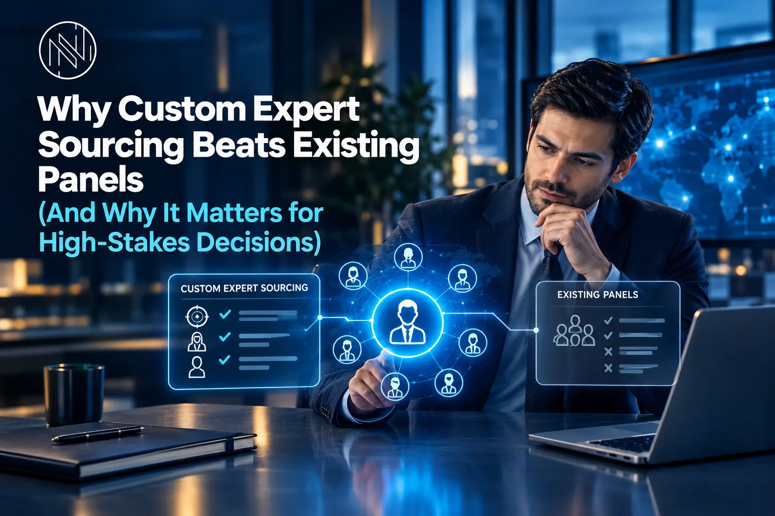 Custom expert sourcing compared with existing panels, showing verified matches on one side and failed checks on the other